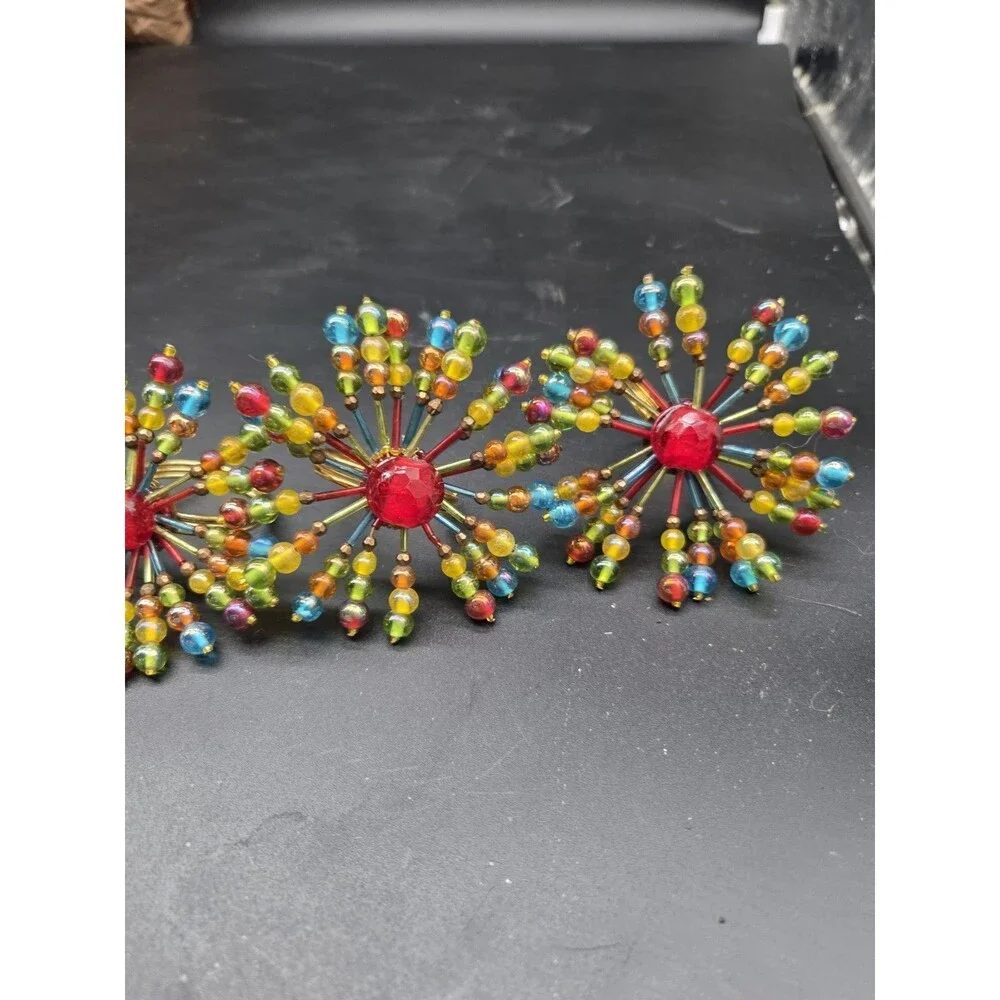 Vintage Pier 1 Beaded Firework Starburst Napkin Rings Set Of 4